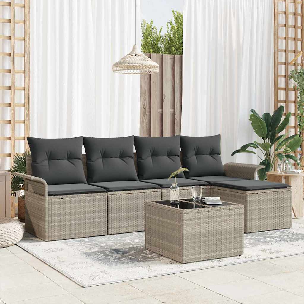 Conjunto de sofá de jardín 6 pcs Gris Claro ratán sintético