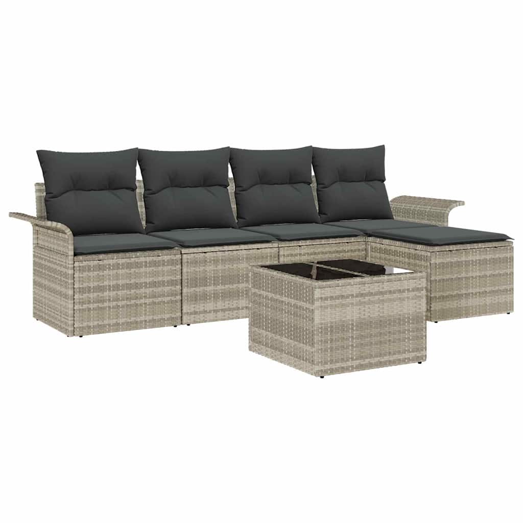 Conjunto de sofá de jardín 6 pcs Gris Claro ratán sintético