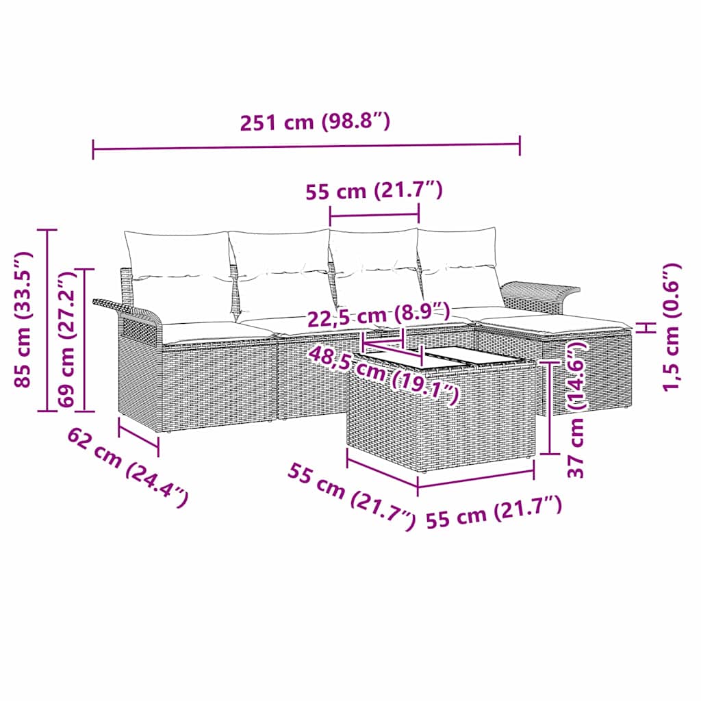 Conjunto de sofá de jardín 6 pcs Gris Claro ratán sintético