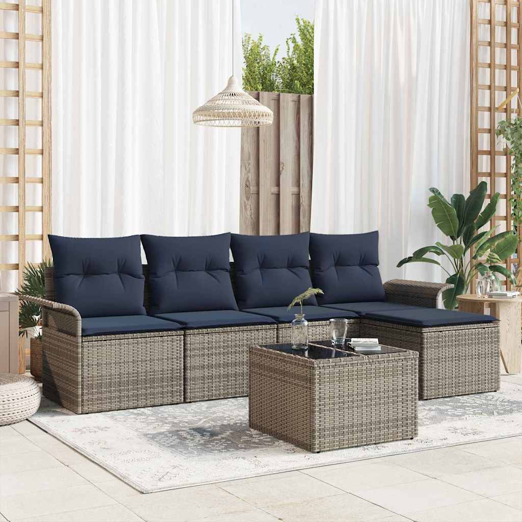 Conjunto de sofá de jardín 6 pcs Gris ratán sintético