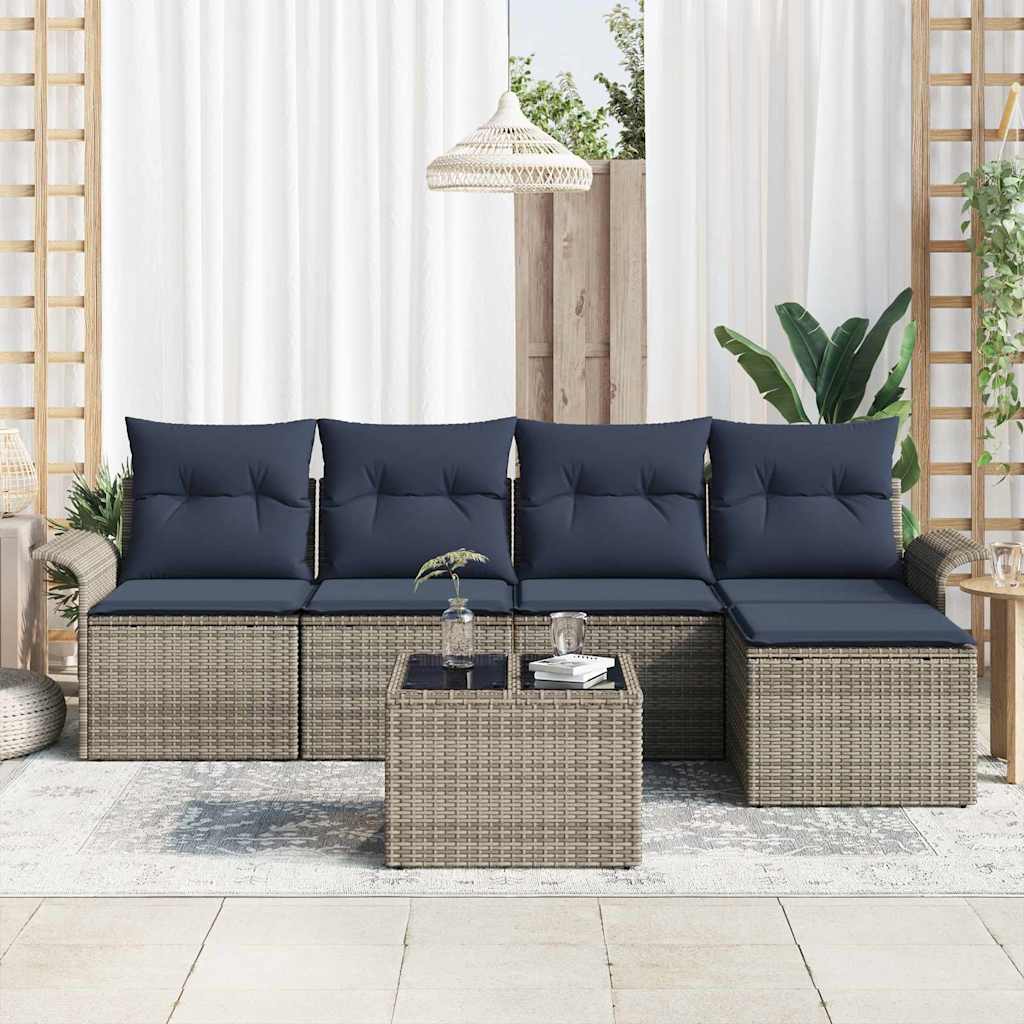 Conjunto de sofá de jardín 6 pcs Gris ratán sintético