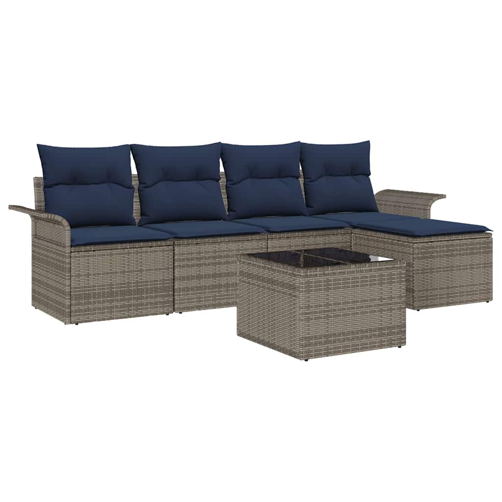 Conjunto de sofá de jardín 6 pcs Gris ratán sintético