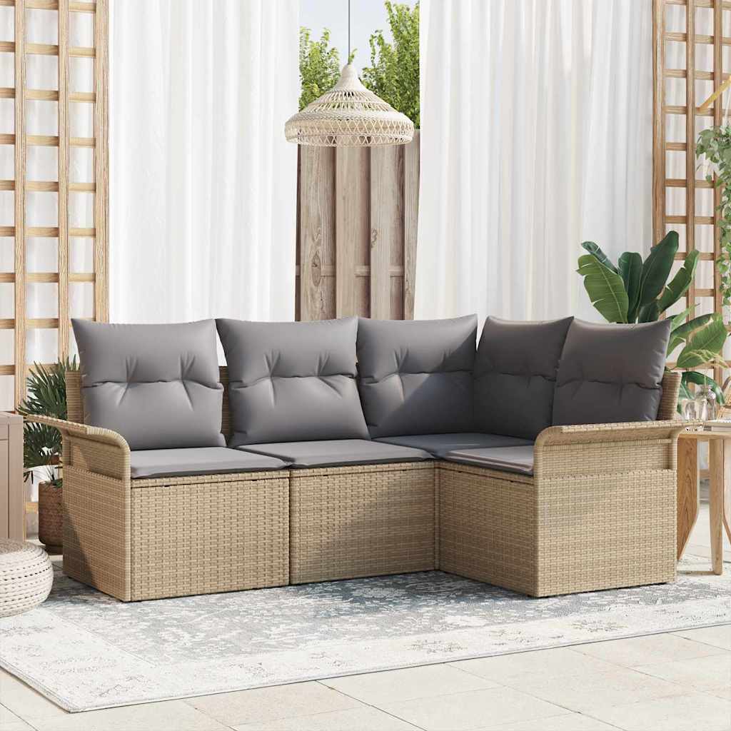 4-piece Garden Sofa Set Beige Synthetic Rattan