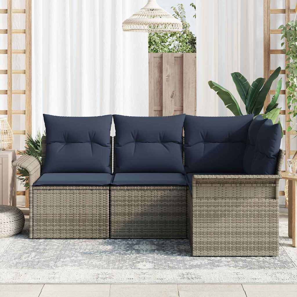 Conjunto de sofá de jardín 4 pcs Gris ratán sintético