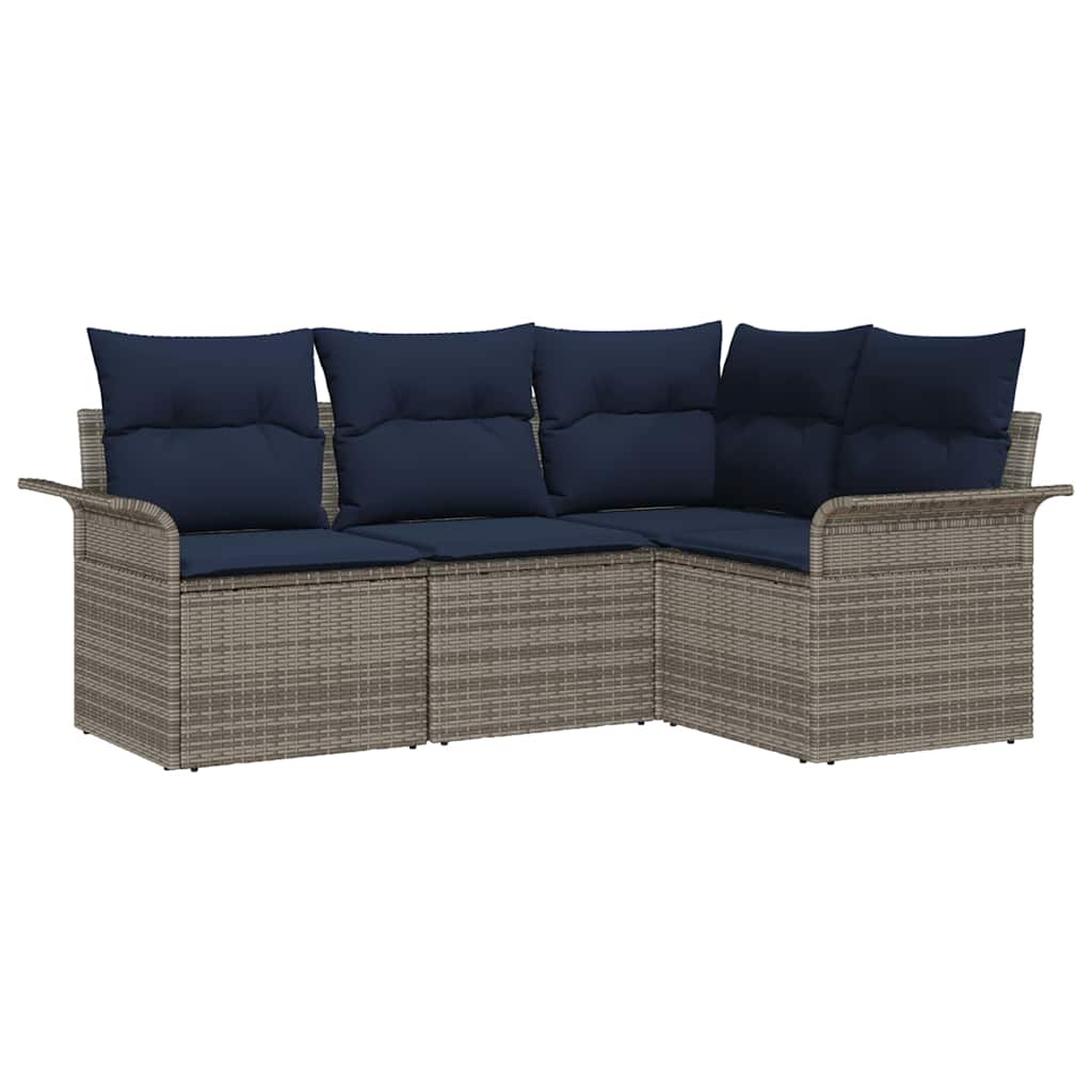Conjunto de sofá de jardín 4 pcs Gris ratán sintético