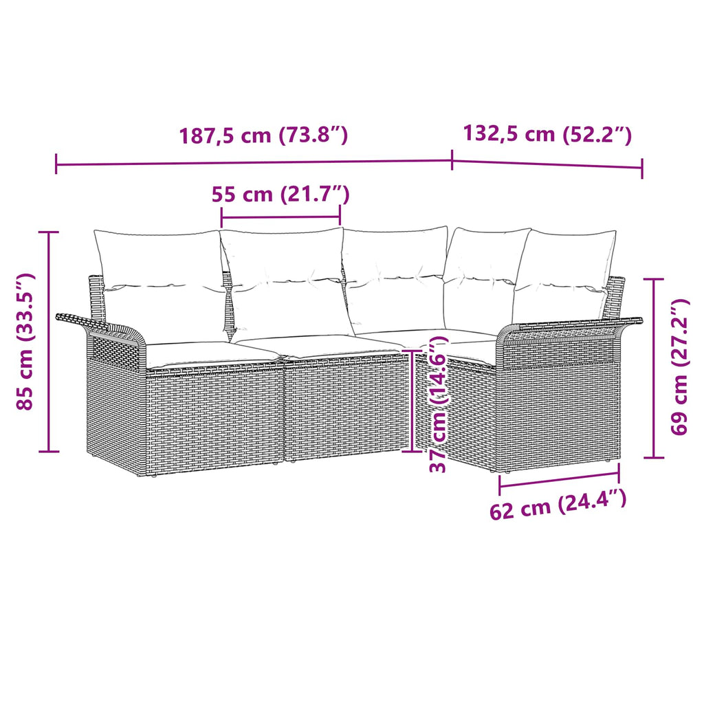 Conjunto de sofá de jardín 4 pcs Gris ratán sintético