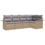 Conjunto de sofá de jardín con cojín 5 pcs Beige Poliratán
