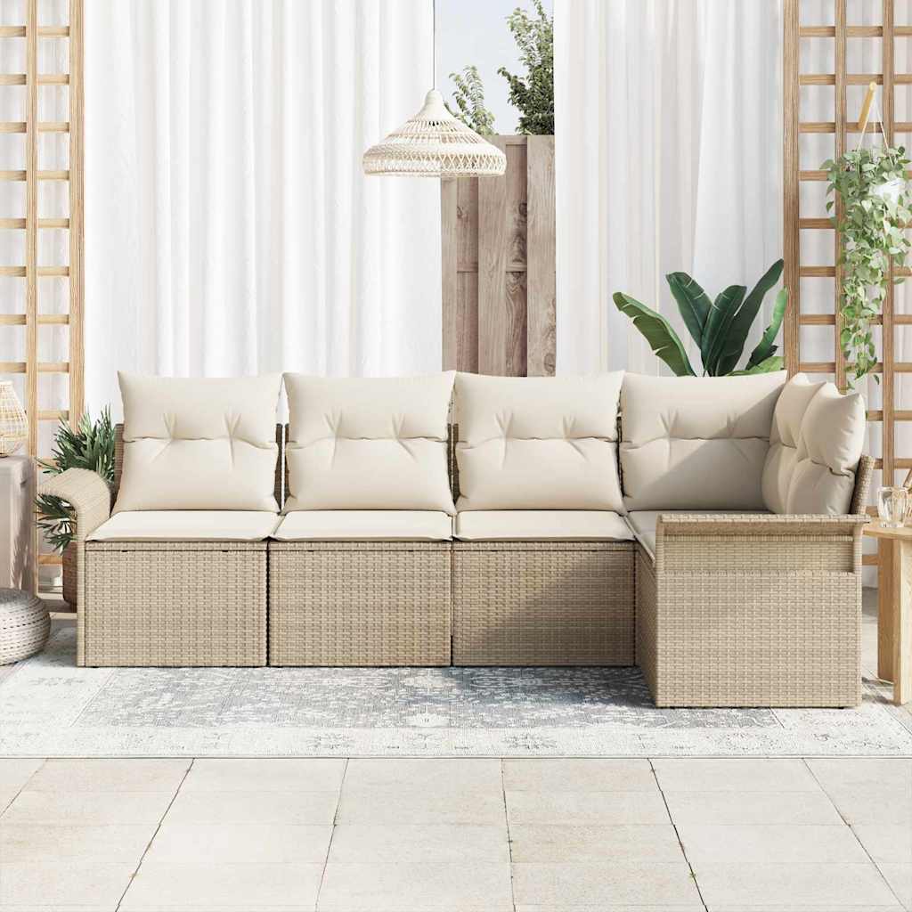Conjunto de sofá de jardín 5 pcs Beige ratán sintético