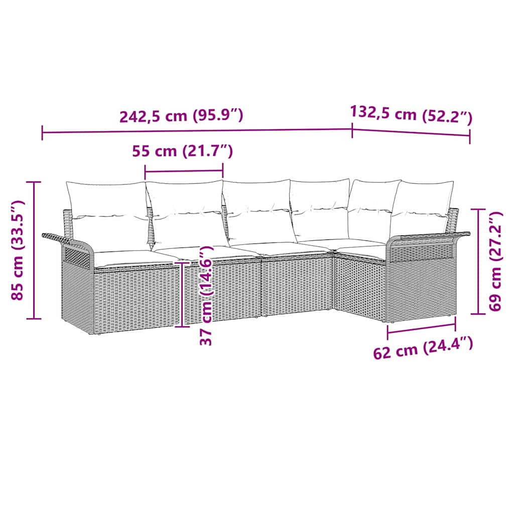 Conjunto de sofá de jardín 5 pcs Beige ratán sintético