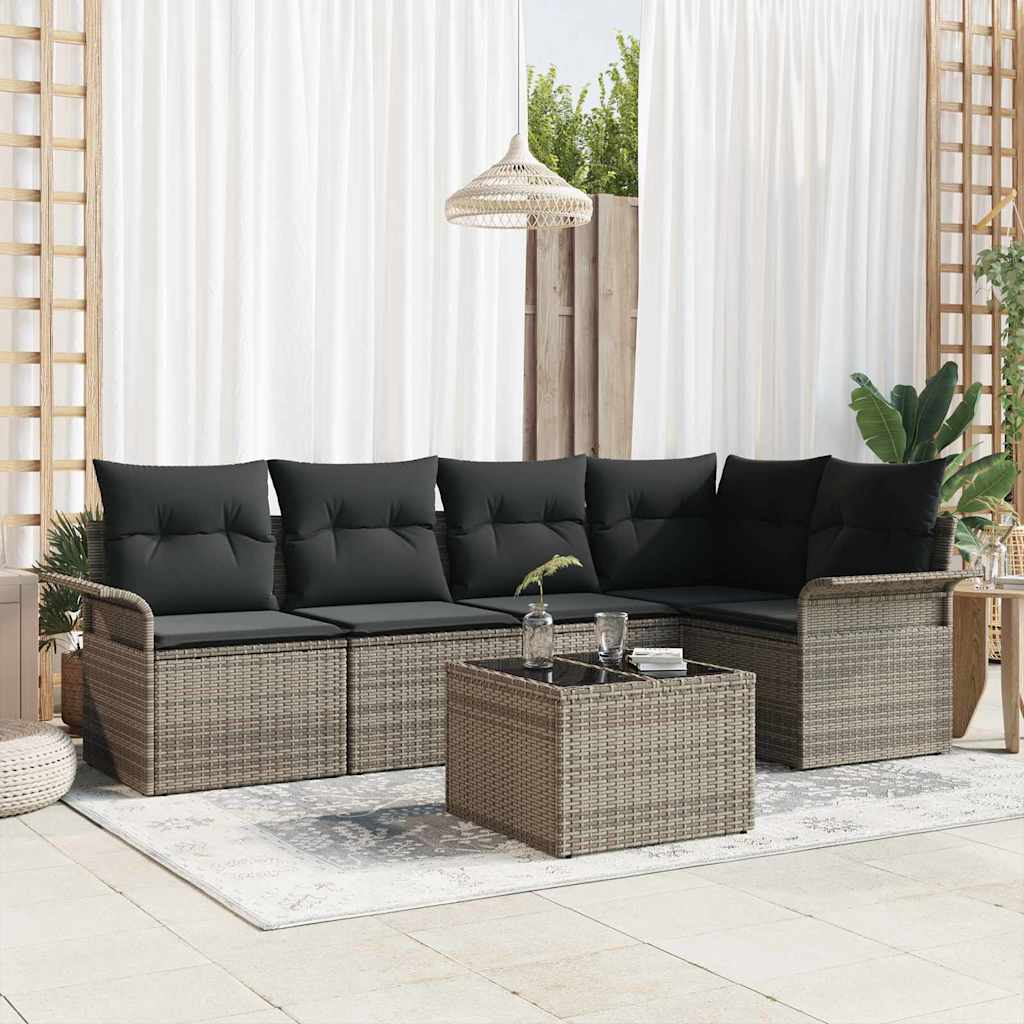 Conjunto de sofá de jardín con cojín 6 pcs Gris Poliratán