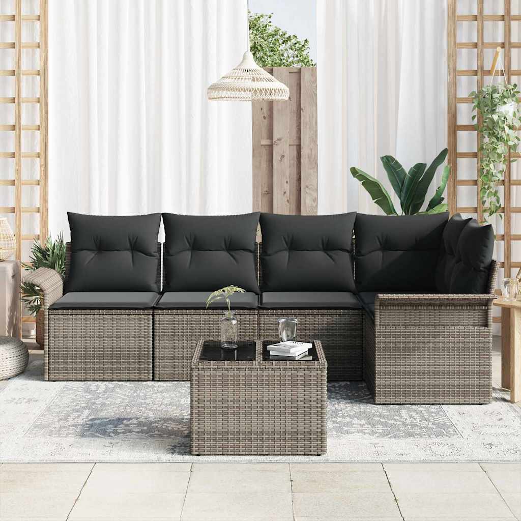 Conjunto de sofá de jardín con cojín 6 pcs Gris Poliratán