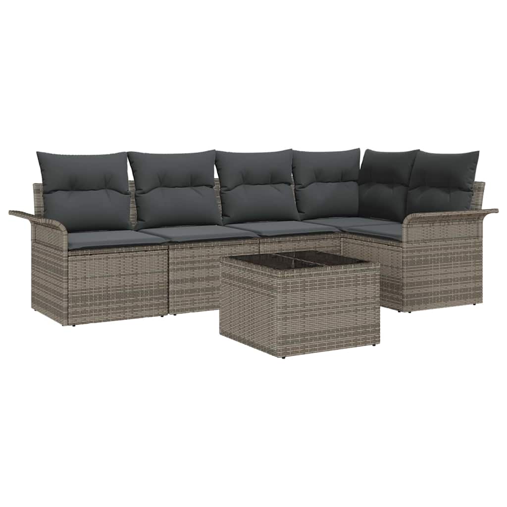 Conjunto de sofá de jardín con cojín 6 pcs Gris Poliratán