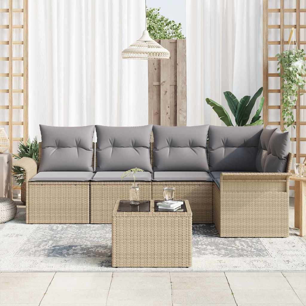 Conjunto de sofá de jardín con cojín 6 pcs Beige Poliratán