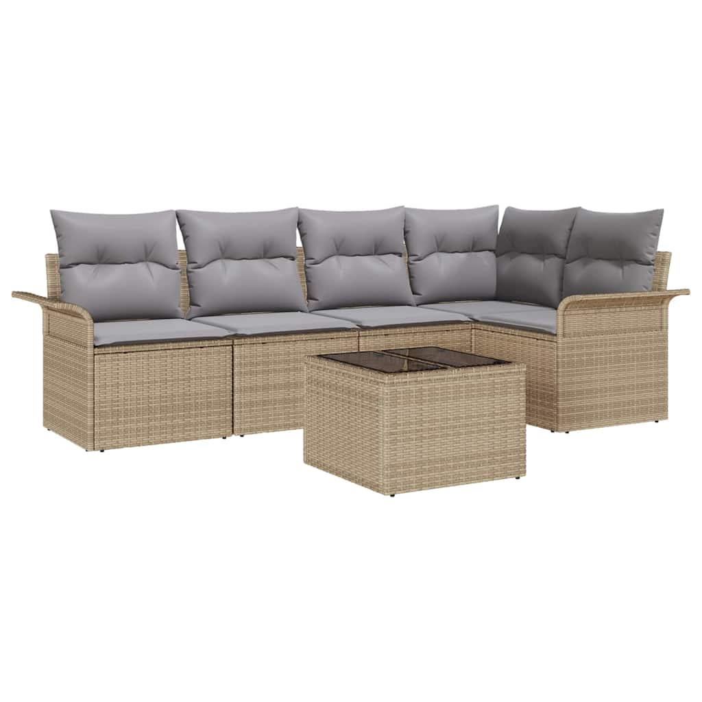 Conjunto de sofá de jardín con cojín 6 pcs Beige Poliratán