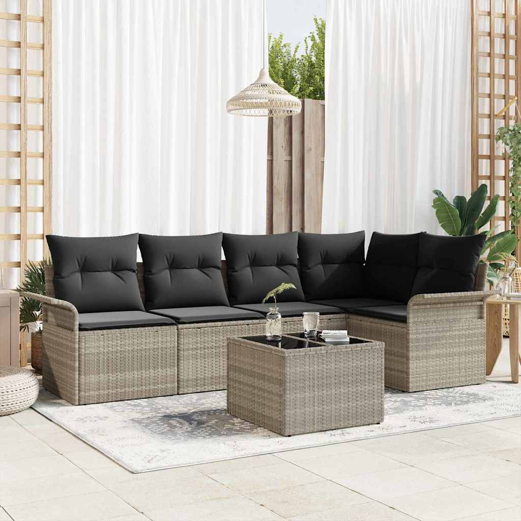 Conjunto de sofá de jardín con cojín 6 pcs Gris claro Poliratán