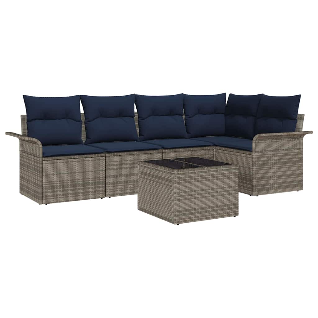 Conjunto de sofá de jardín 6 pcs Gris ratán sintético