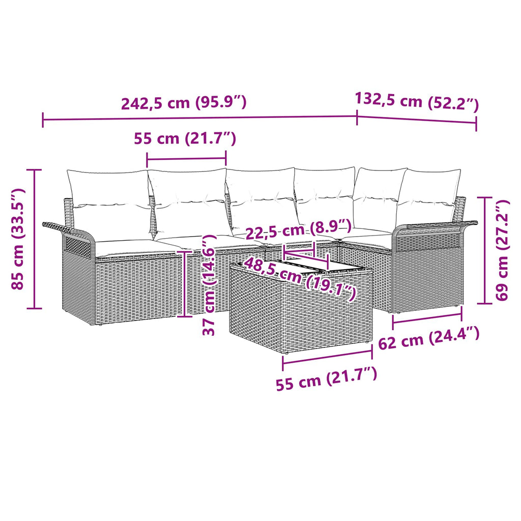 Conjunto de sofá de jardín 6 pcs Gris ratán sintético