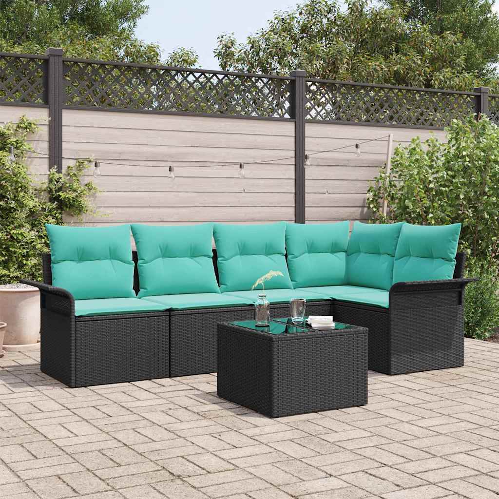 Conjunto de sofá de jardín 6 pcs Negro ratán sintético