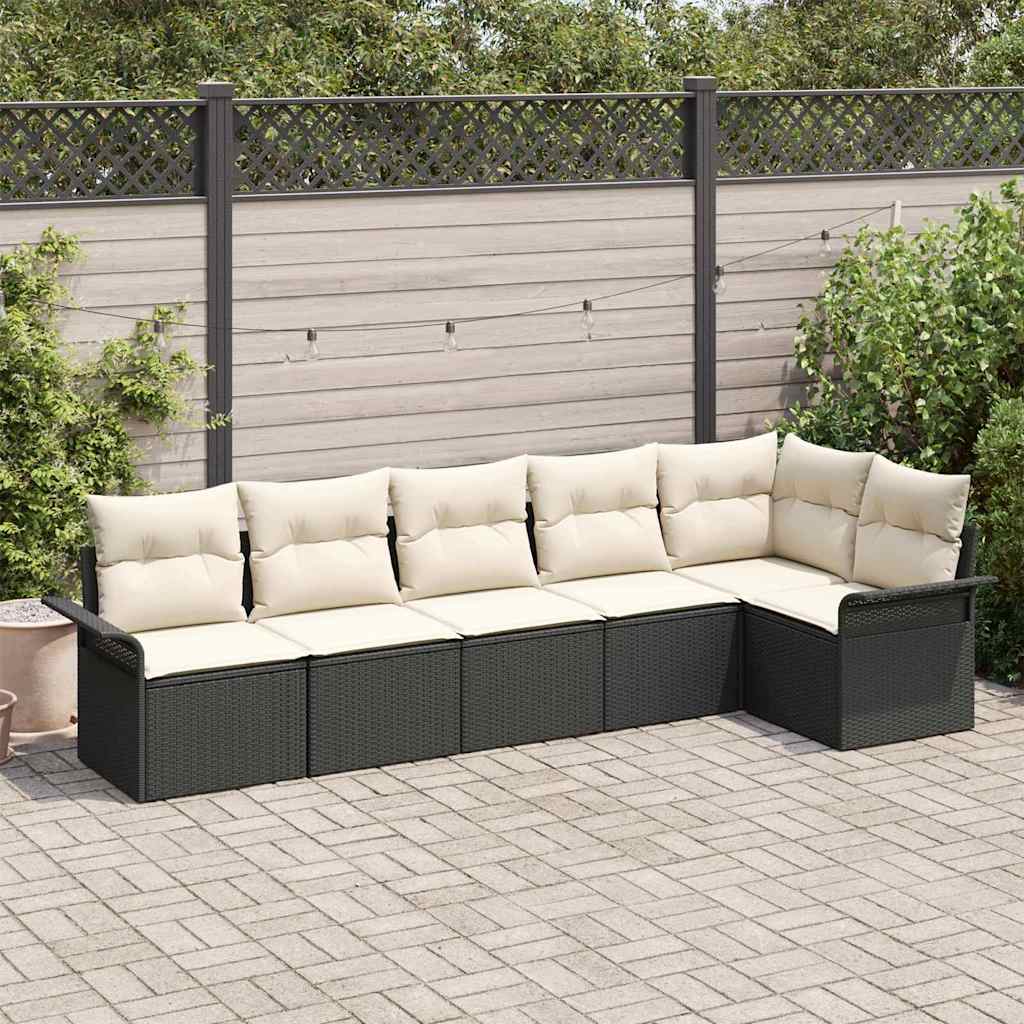 Conjunto de sofá de jardín con cojín 6 pcs Negro Poliratán