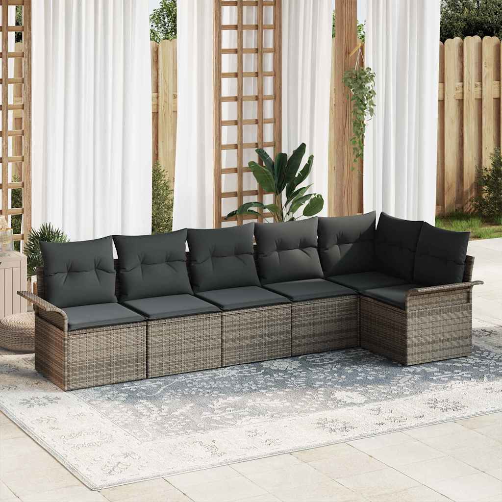 Conjunto de sofá de jardín con cojín 6 pcs Gris Poliratán