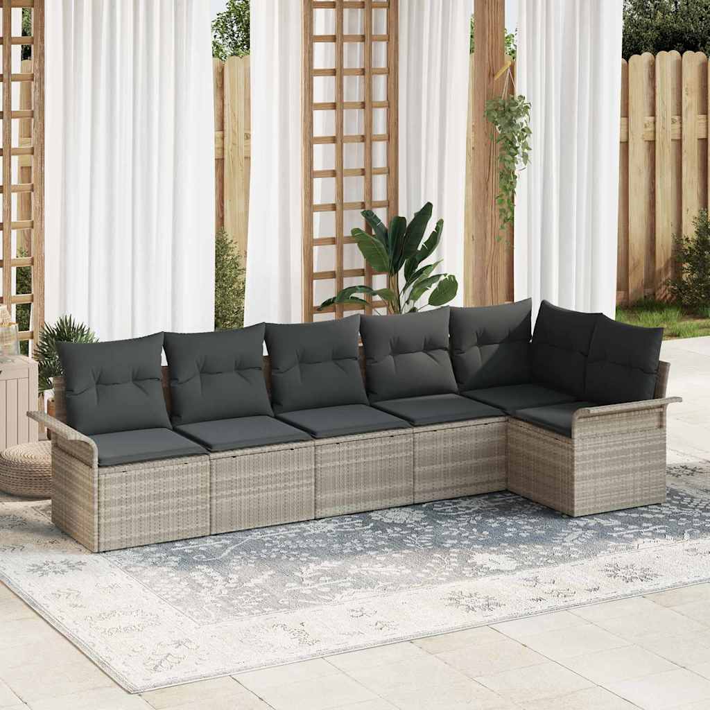 Conjunto de sofá de jardín 6 pcs Gris Claro ratán sintético