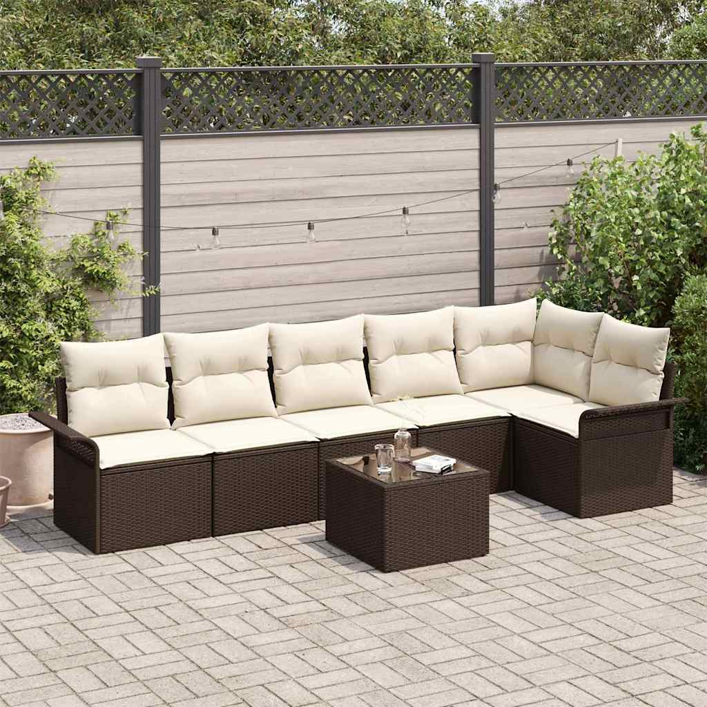 Conjunto de sofá de jardín con cojín 7 pcs Gris Poliratán