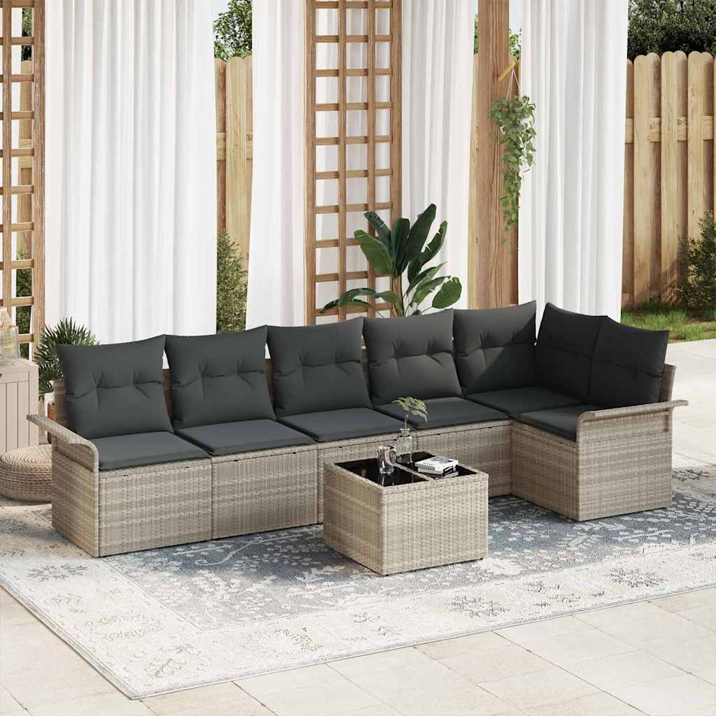 Conjunto de sofá de jardín con cojín 7 pcs Gris claro Poliratán