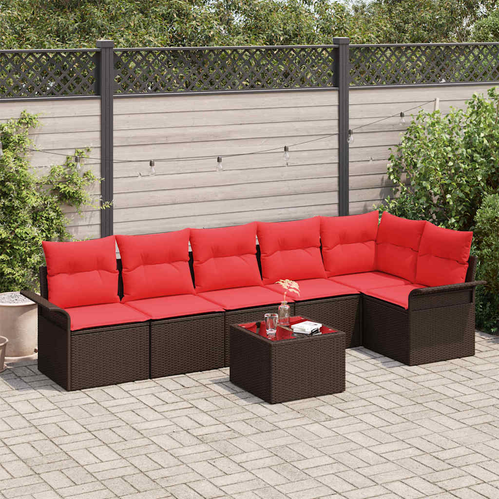 Conjunto de sofá de jardín 7 pcs Marrón ratán sintético