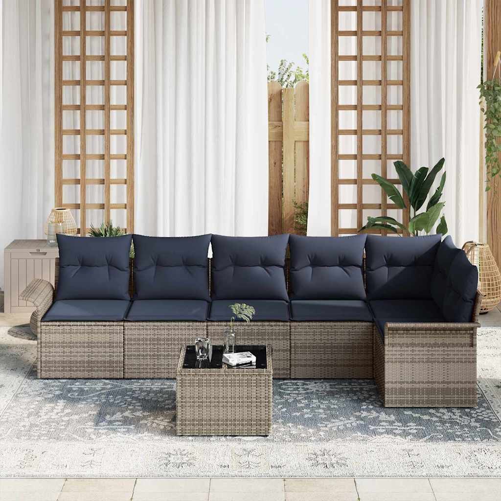Conjunto de sofá de jardín 7 pcs Gris ratán sintético