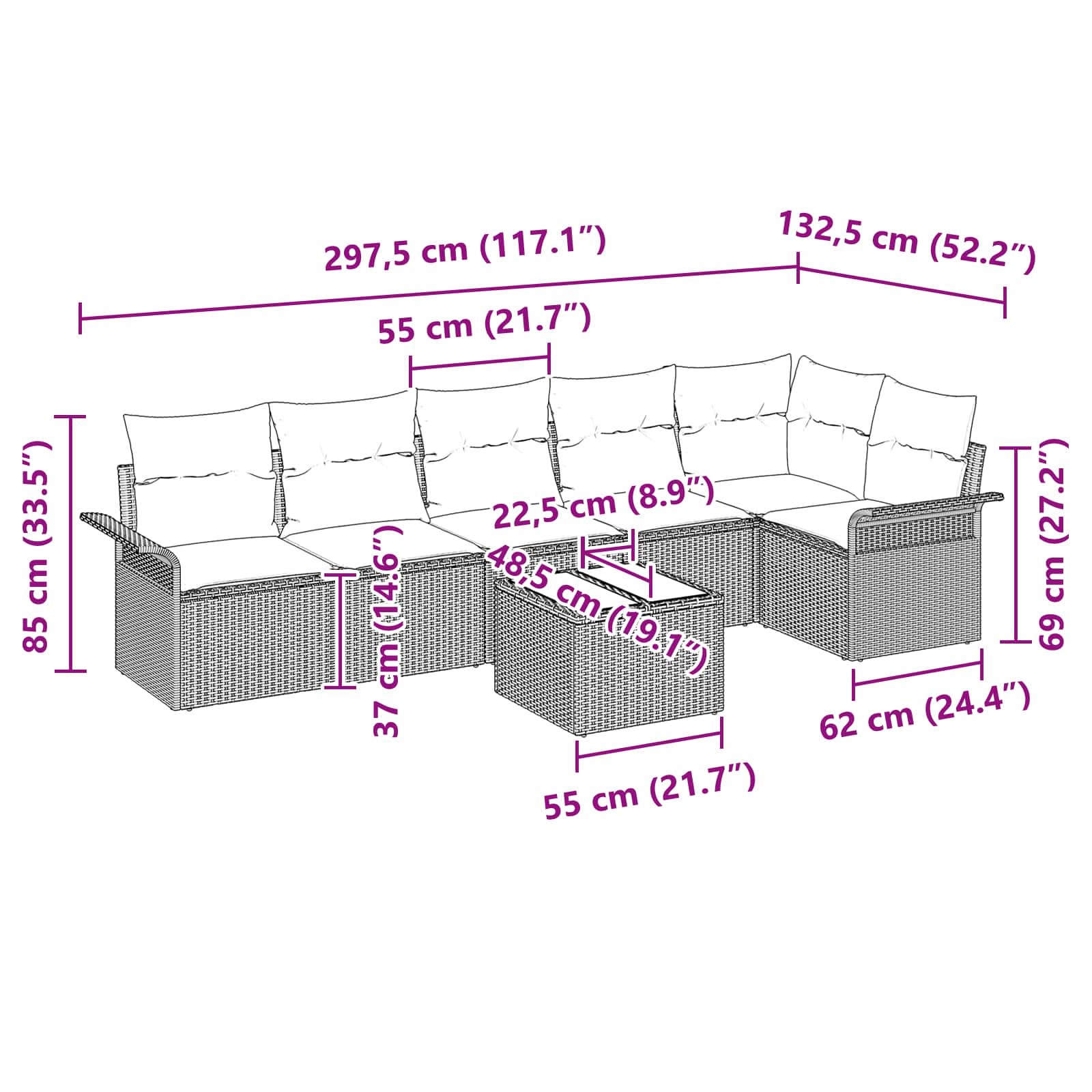 Conjunto de sofá de jardín 7 pcs Gris ratán sintético