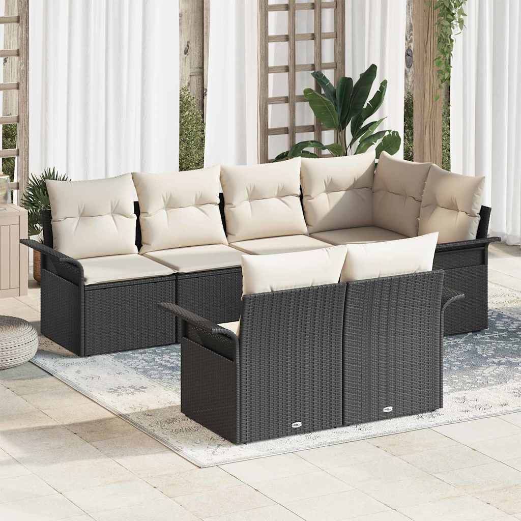 Conjunto de sofá de jardín con cojín 7 pcs Beige Poliratán