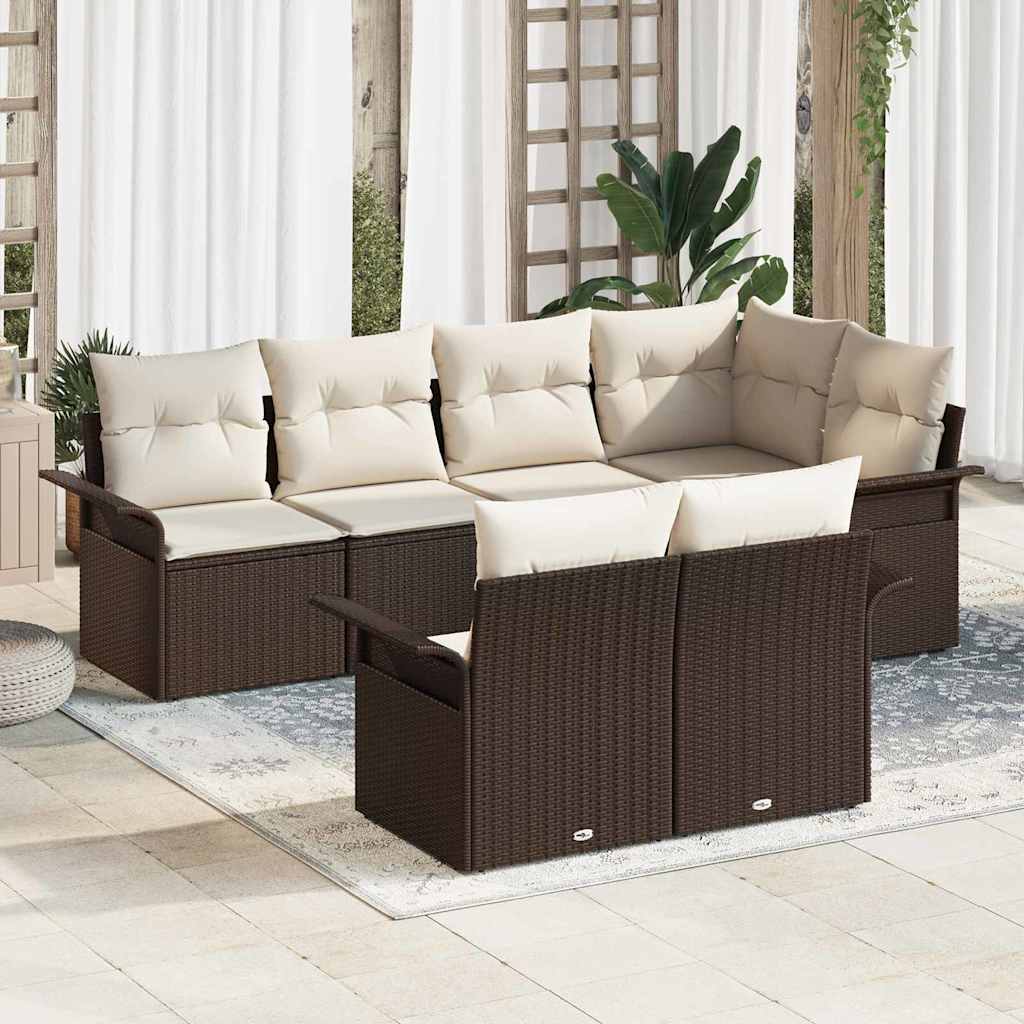 Conjunto de sofá de jardín con cojín 7 pcs Beige Poliratán