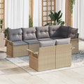 Conjunto de sofá de jardín con cojín 7 pcs Beige Poliratán
