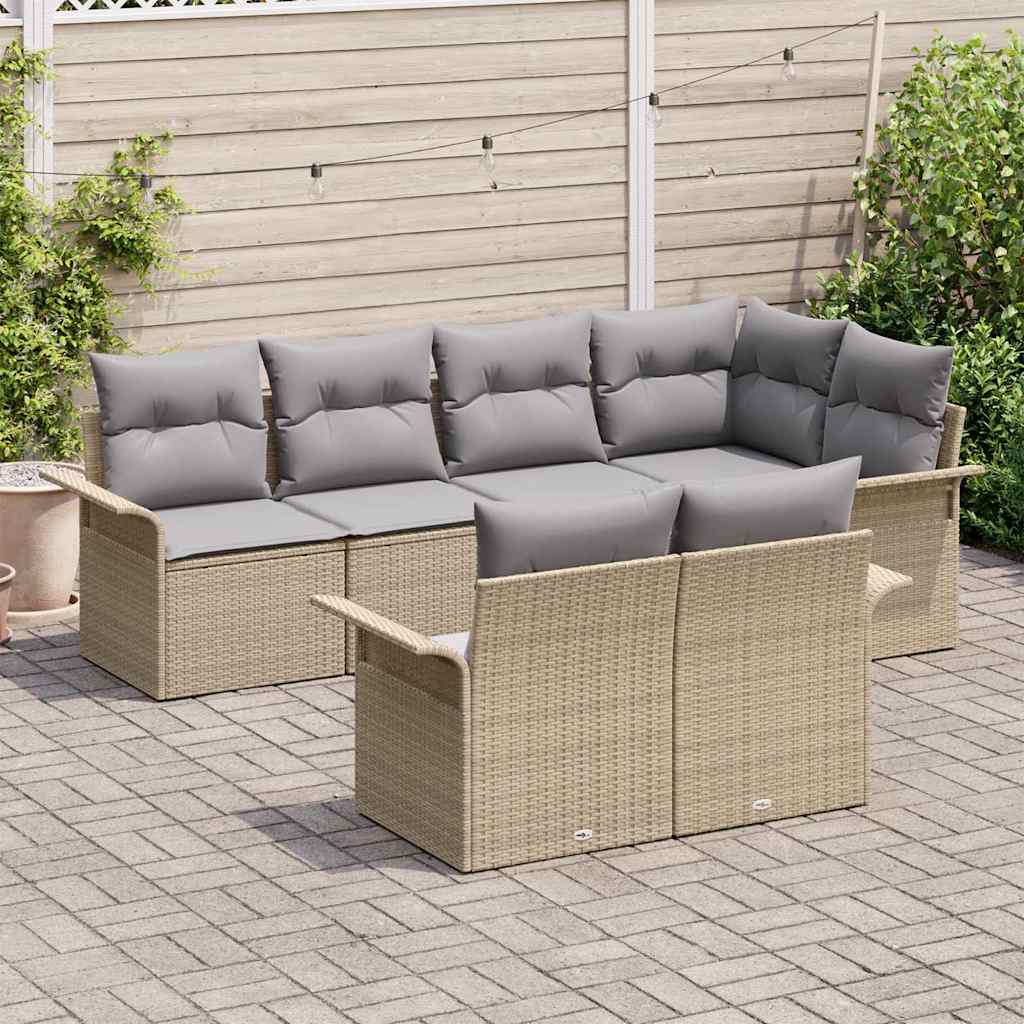 Conjunto de sofá de jardín con cojín 7 pcs Beige Poliratán