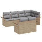 Conjunto de sofá de jardín con cojín 7 pcs Beige Poliratán
