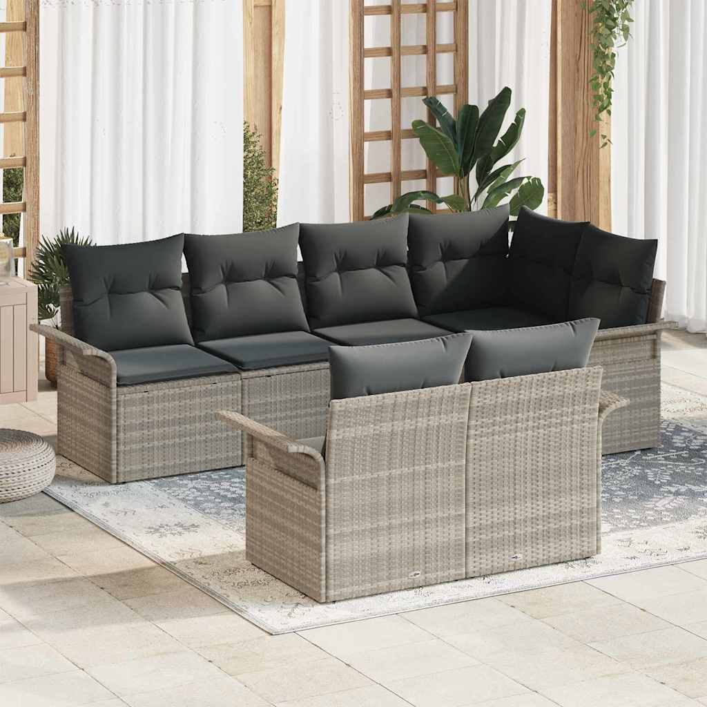 Conjunto de sofá de jardín con cojín 7 pcs Beige Poliratán
