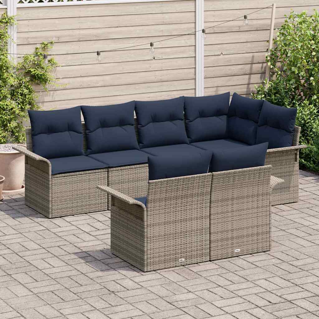 Conjunto de sofá de jardín con cojín 7 pcs Gris Poliratán