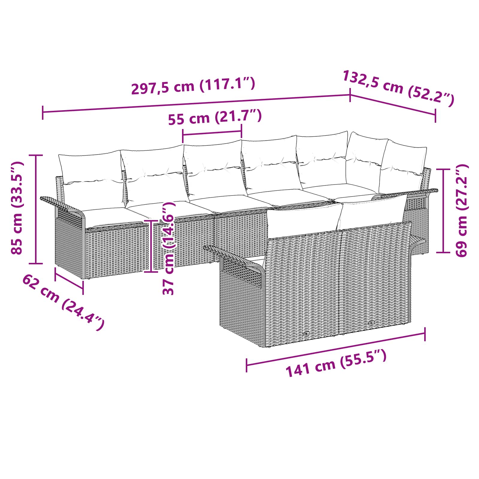 Conjunto de sofá de jardín 8 pcs Gris ratán sintético