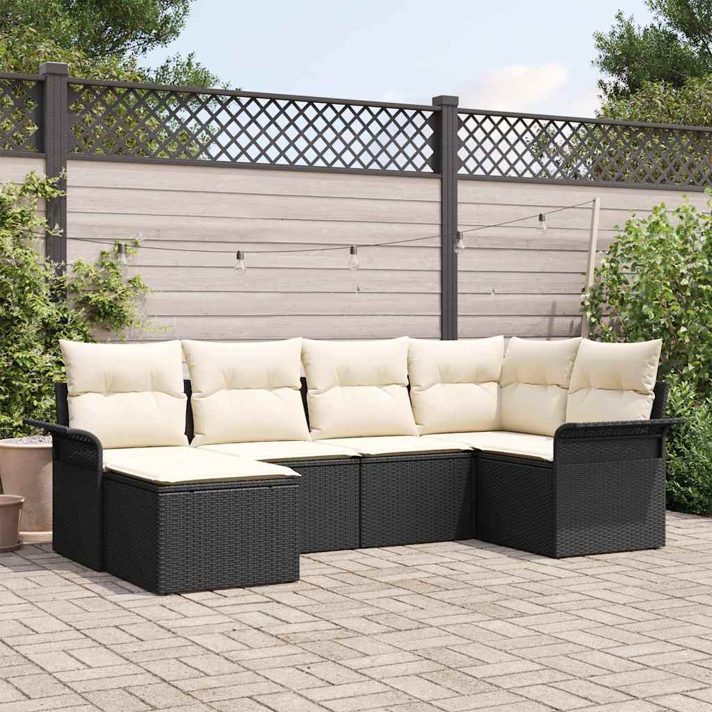 Conjunto de sofá de jardín 6 pcs Negro ratán sintético