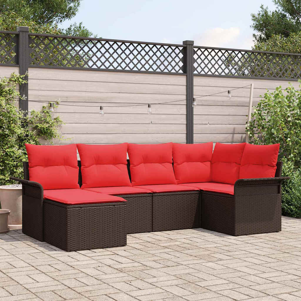 Conjunto de sofá de jardín 6 pcs Marrón ratán sintético