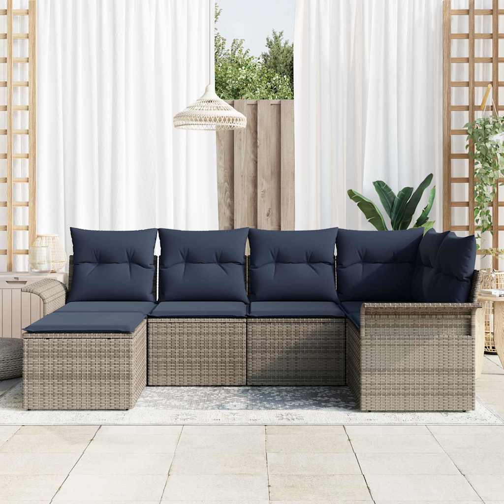 Conjunto de sofá de jardín 6 pcs Gris ratán sintético