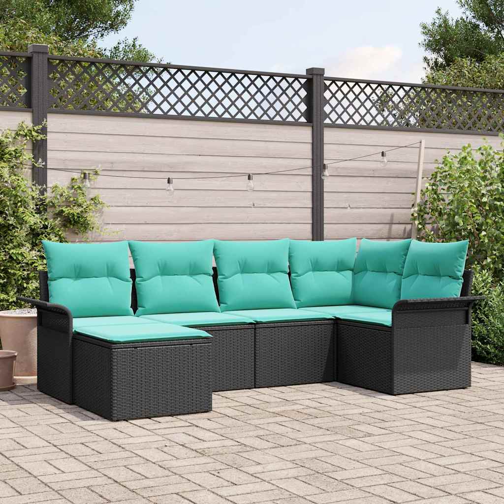 Conjunto de sofá de jardín 6 pcs Negro ratán sintético