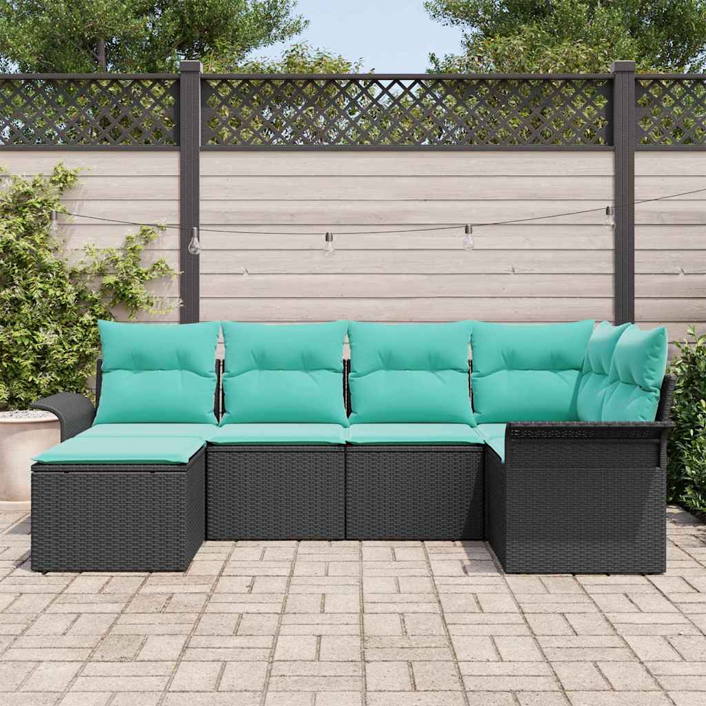 Conjunto de sofá de jardín 6 pcs Negro ratán sintético