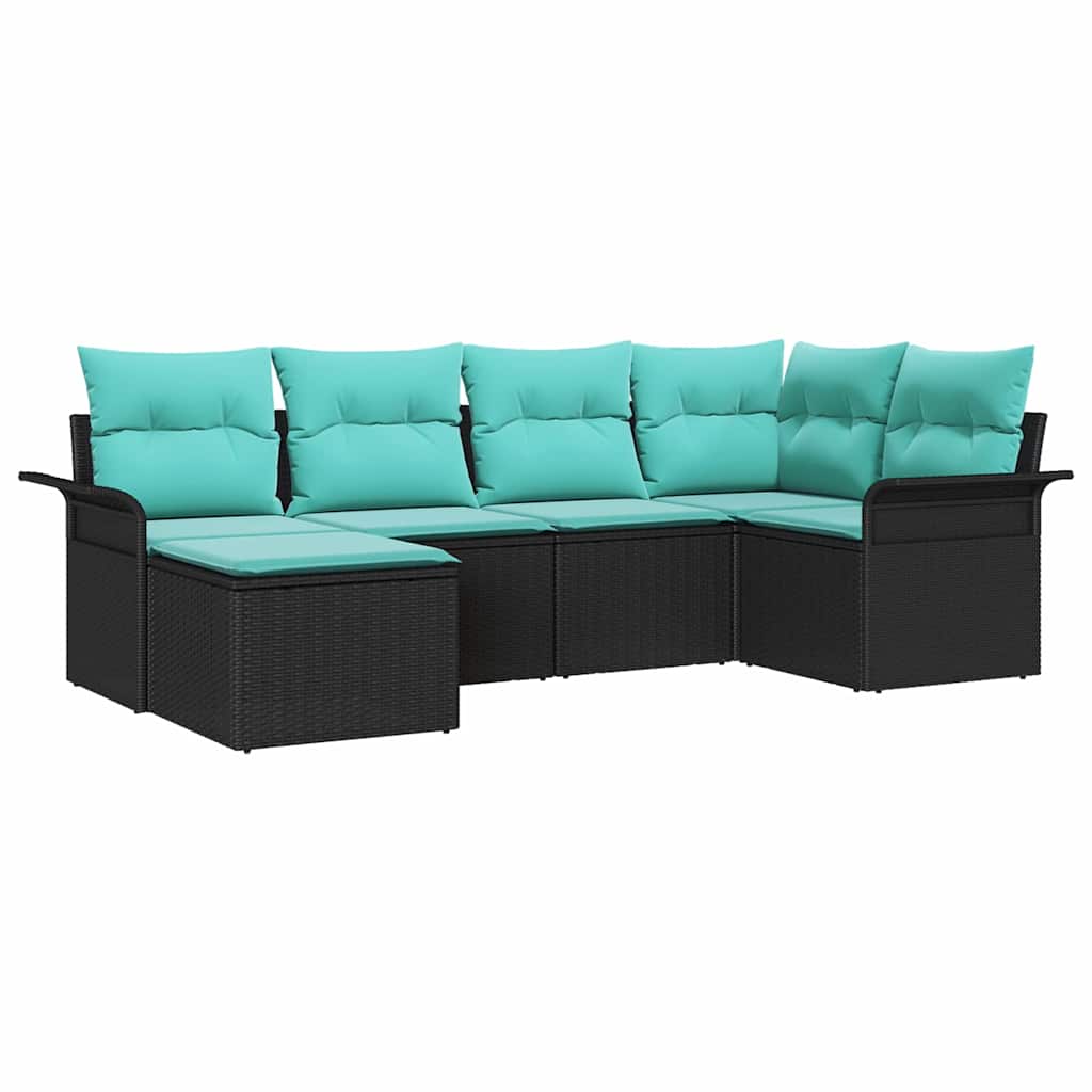 Conjunto de sofá de jardín 6 pcs Negro ratán sintético