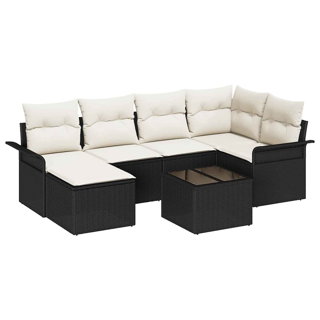 Conjunto de sofá de jardín 7 pcs Negro ratán sintético