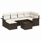 Conjunto de sofá de jardín 7 pcs Marrón ratán sintético