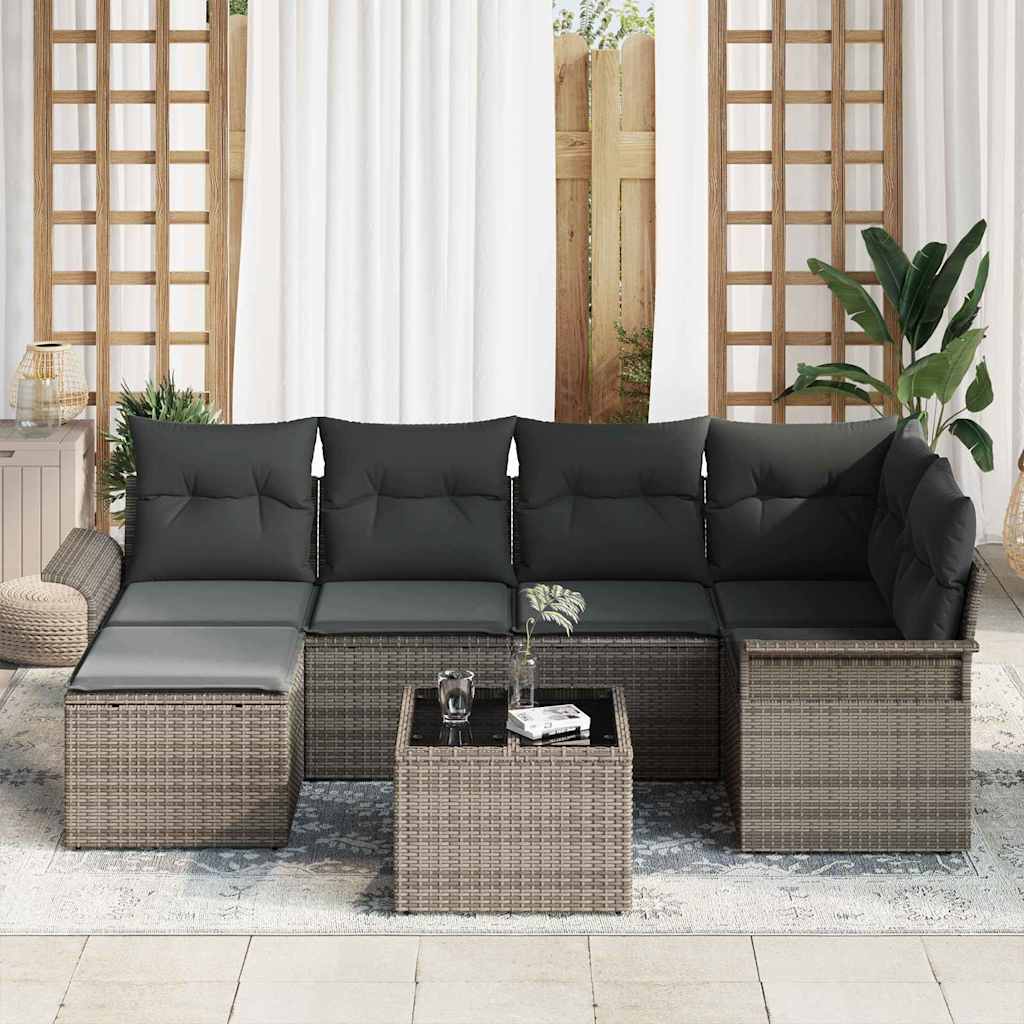 Conjunto de sofá de jardín 7 pcs Gris ratán sintético