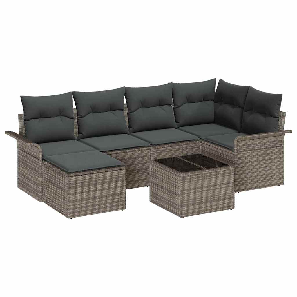 Conjunto de sofá de jardín 7 pcs Gris ratán sintético