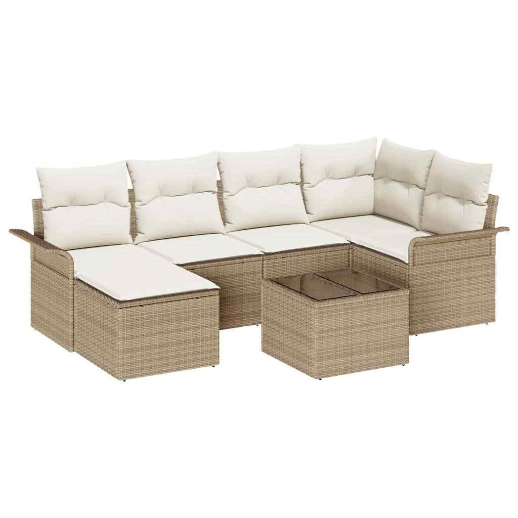 Conjunto de sofá de jardín 7 pcs Beige ratán sintético