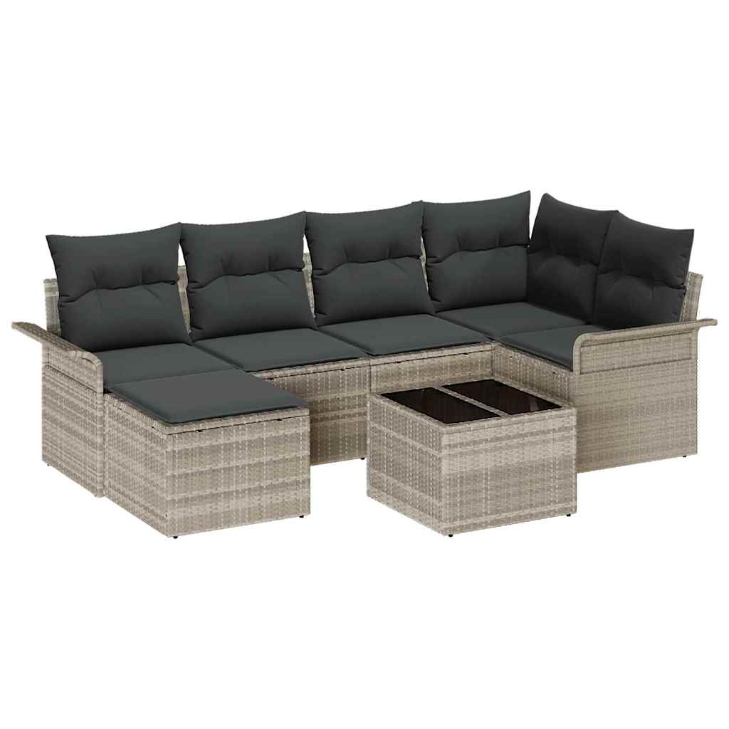 Conjunto de sofá de jardín 7 pcs Gris Claro ratán sintético